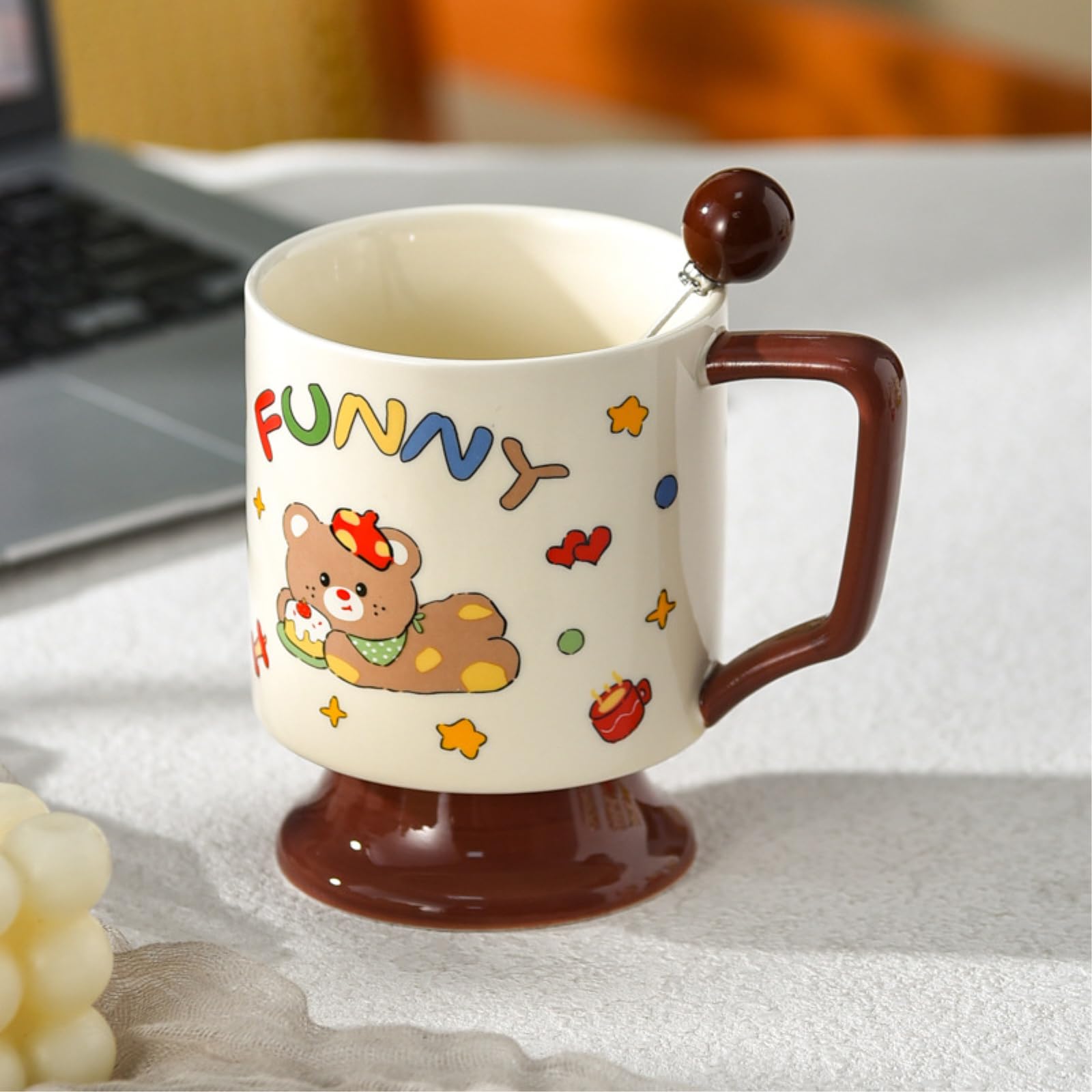 Taza alta de cerámica descubierta de 430 ml, diseño retro, color rosa, 430 ml