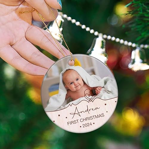 Miniatura 6 de Adorno de cerámica personalizado para la primera Navidad, regalo personalizado para bebé de parte de los padres, adorno de recuerdo de Navidad del