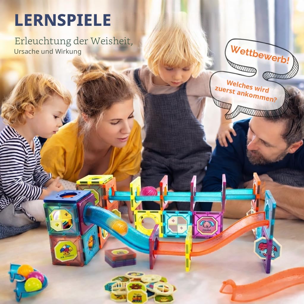 Wonder Toys Laufball, 100 Teile, Set aus magnetischen Bausteinen und Bausteinen – Lernspielzeug für Kinder, Mädchen und Jungen 3-7 Jahre – Bauspiele