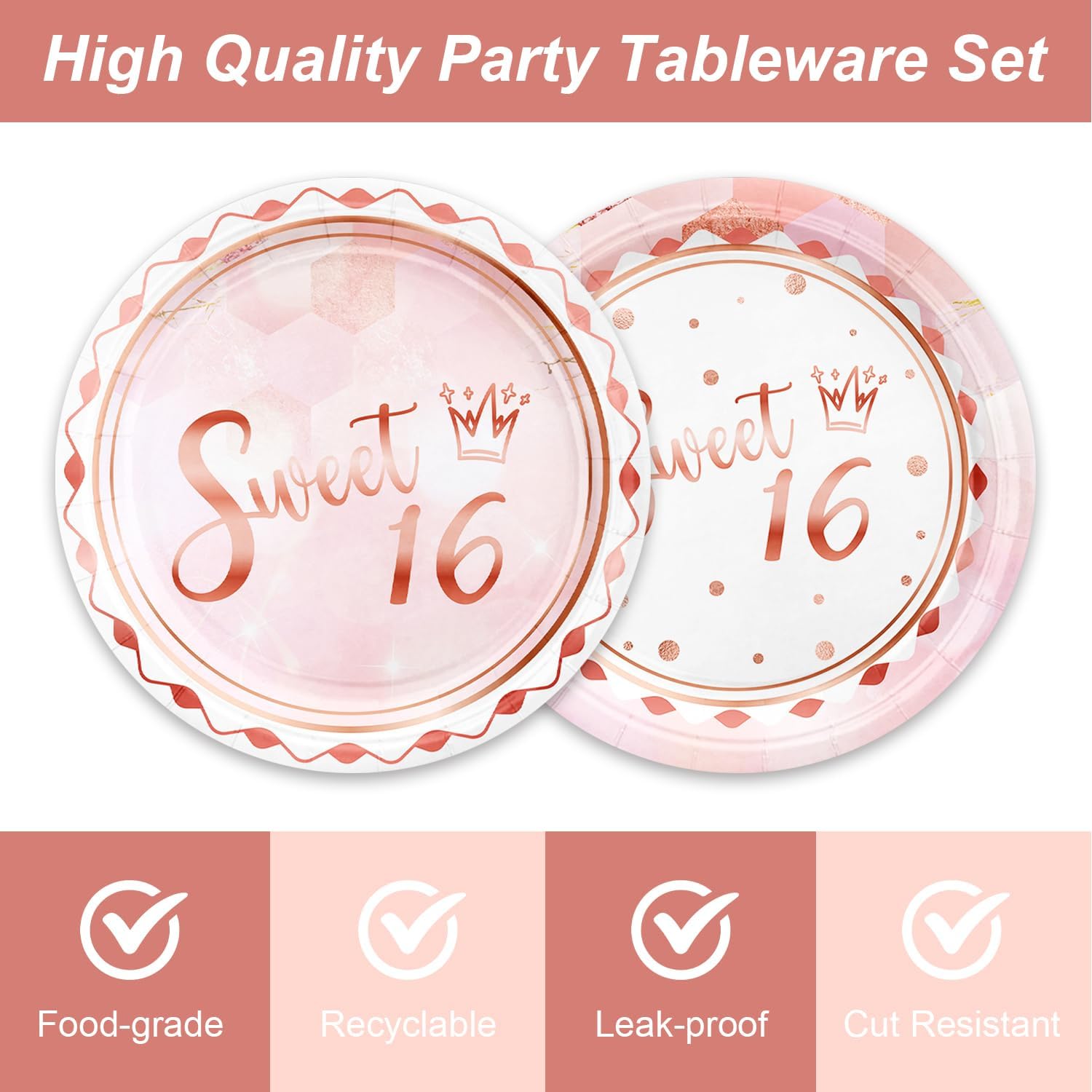 48PCS Sweet 16 Party Decorations Plates and Napkins Forks 16th Birthday Decorations for Girls Disposable Tableware Serve 16 Guests Sweet 16 Decorations