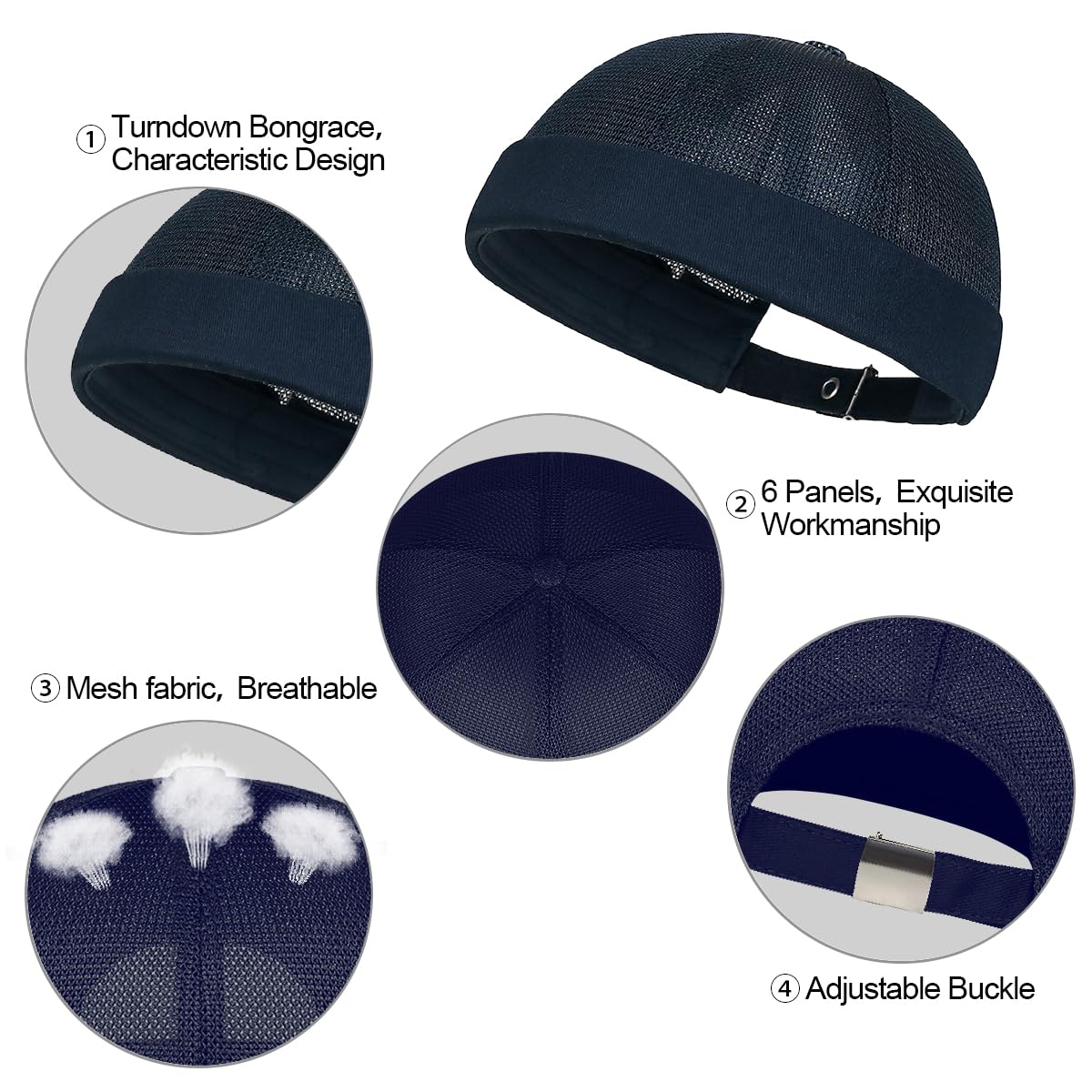 Enwokran Czapka Docker Cap Męska Moda Mesh Bez Rondo Zwinięty mankiet Czapka Retro Regulowany Pracownik Sailor Fisherman Worker Harbour Berety