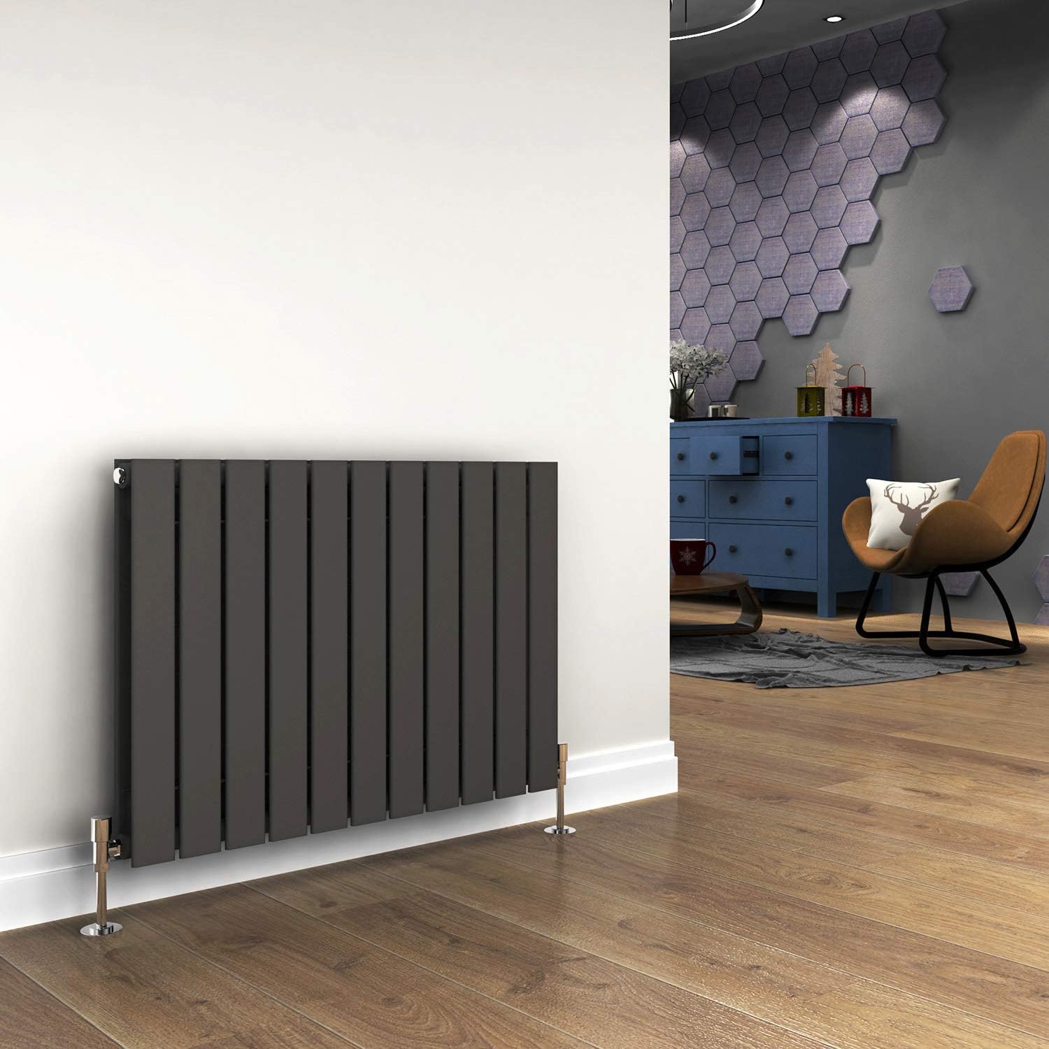 – ELEGANT 600 x 836 mm Column Horizontal Designer Radiators Anthracite Double Flat Panel Horizontal Radiator, Modern Central Heating Perfect for Bathrooms, Kitchen, Hallway, Living Room