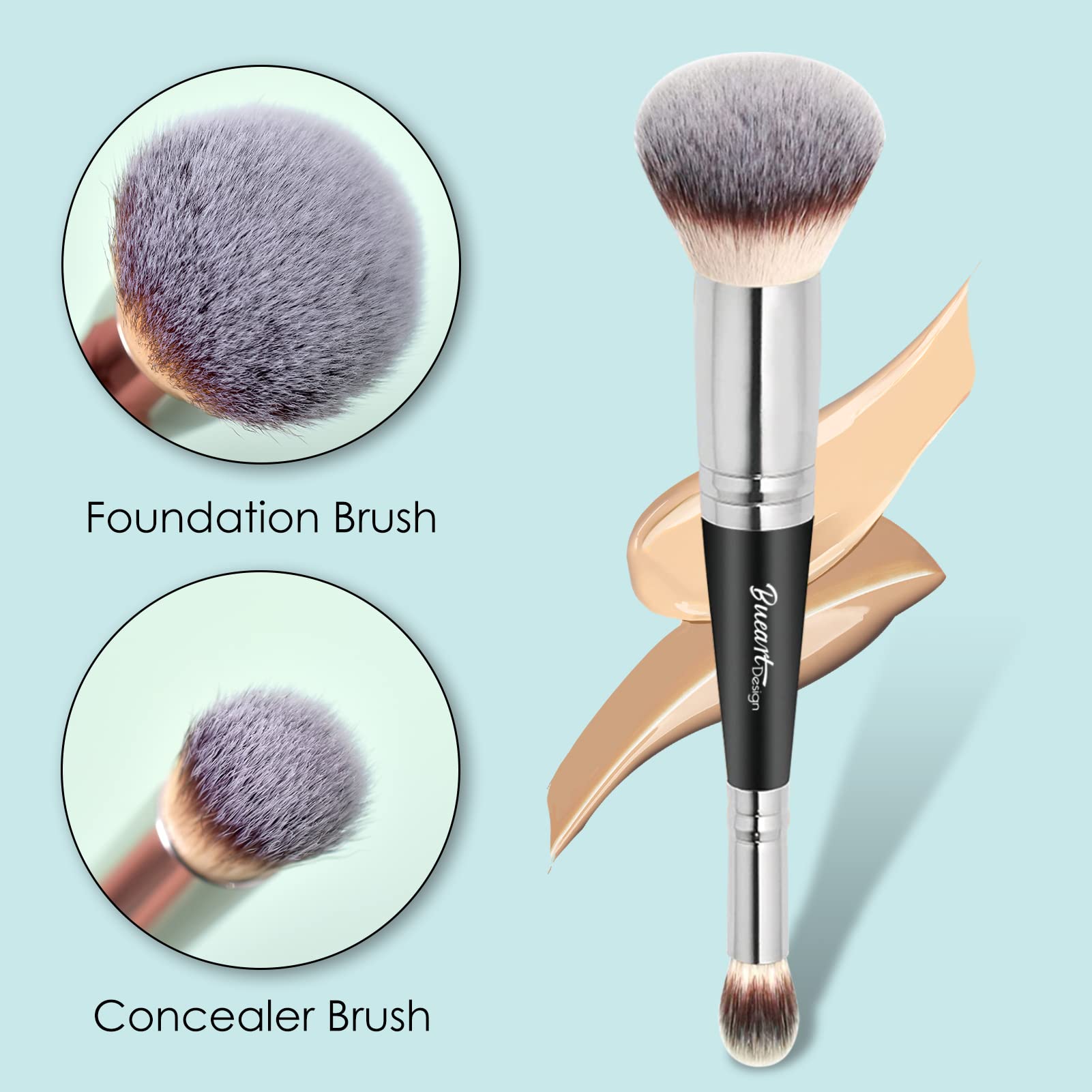 Pinceau de maquillage pour application de fond de teint, double extrémité avec poudre et pinceaux biseautés