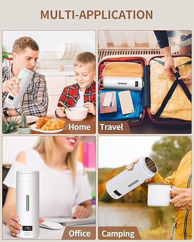 Miniatura 6 de Hervidor eléctrico de viaje  Caldera portátil de agua caliente con control de 4 temperaturas, acero inoxidable 304, apagado automático, pantalla LCD