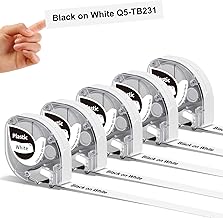 5x Phomemo P12 Etikettenband Original 12mm x 4m Schwarz auf Weiß Q5-TB231 Wasserfestes Kunststoff Selbstklebendes Etikettenband für Phomemo P12/P12-Pro/LT12 Etikettendrucker