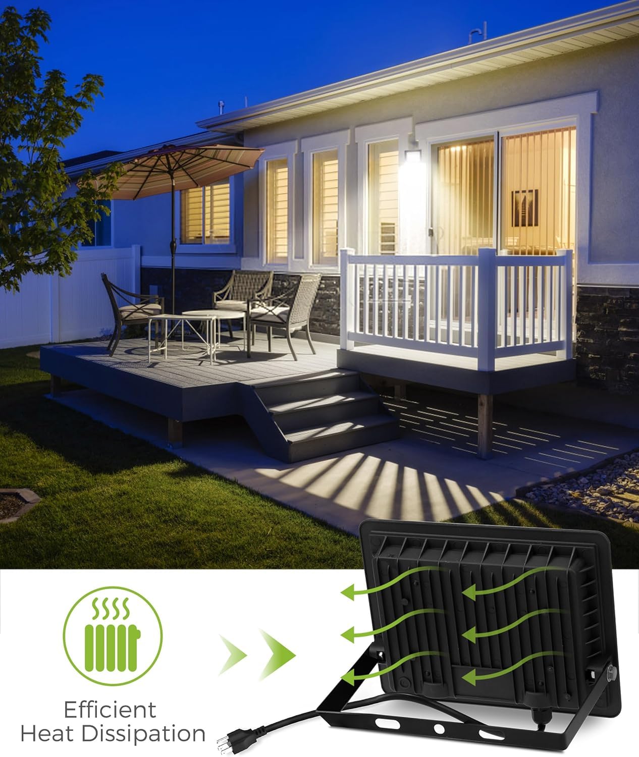 Reflektory zewnętrzne, 50 W, IP66, wodoodporne, wtykowe, odlewane aluminium, do ogrodu, garażu, z certyfikatem UL