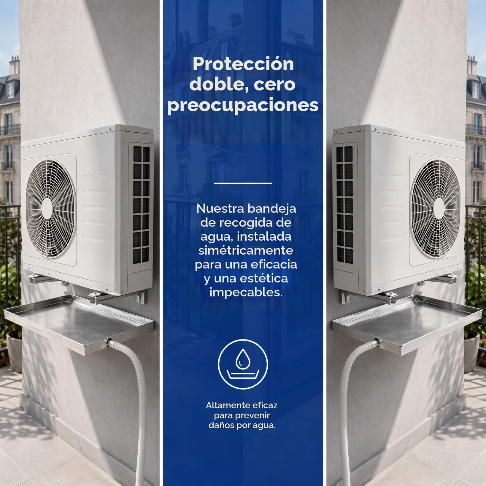 Housoutil Bandeja Condensados, Bandeja Vaciar Aire De Acero Inoxidable Con Pipa De Agua, Uso General Engrosado De Agua De Unidad Exterior De Aire Acondicionado Cuadrada Con Drenaje