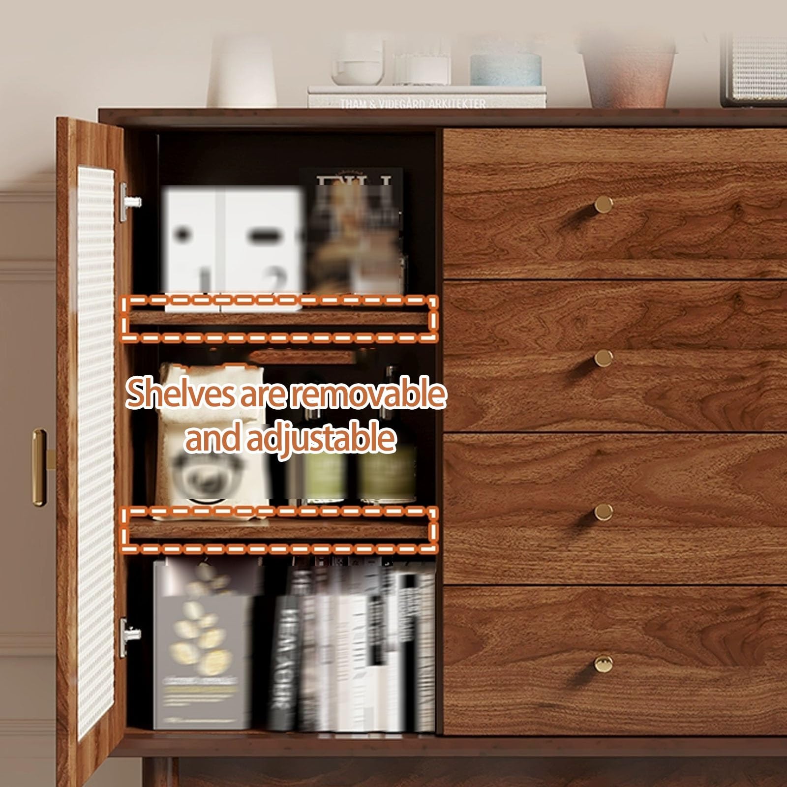 Elegante credenza da buffet con ripiani regolabili e ante in vetro, versatile credenza per sala da pranzo, cucina, ingresso, caffetteria (80 x 40 x 100 cm)