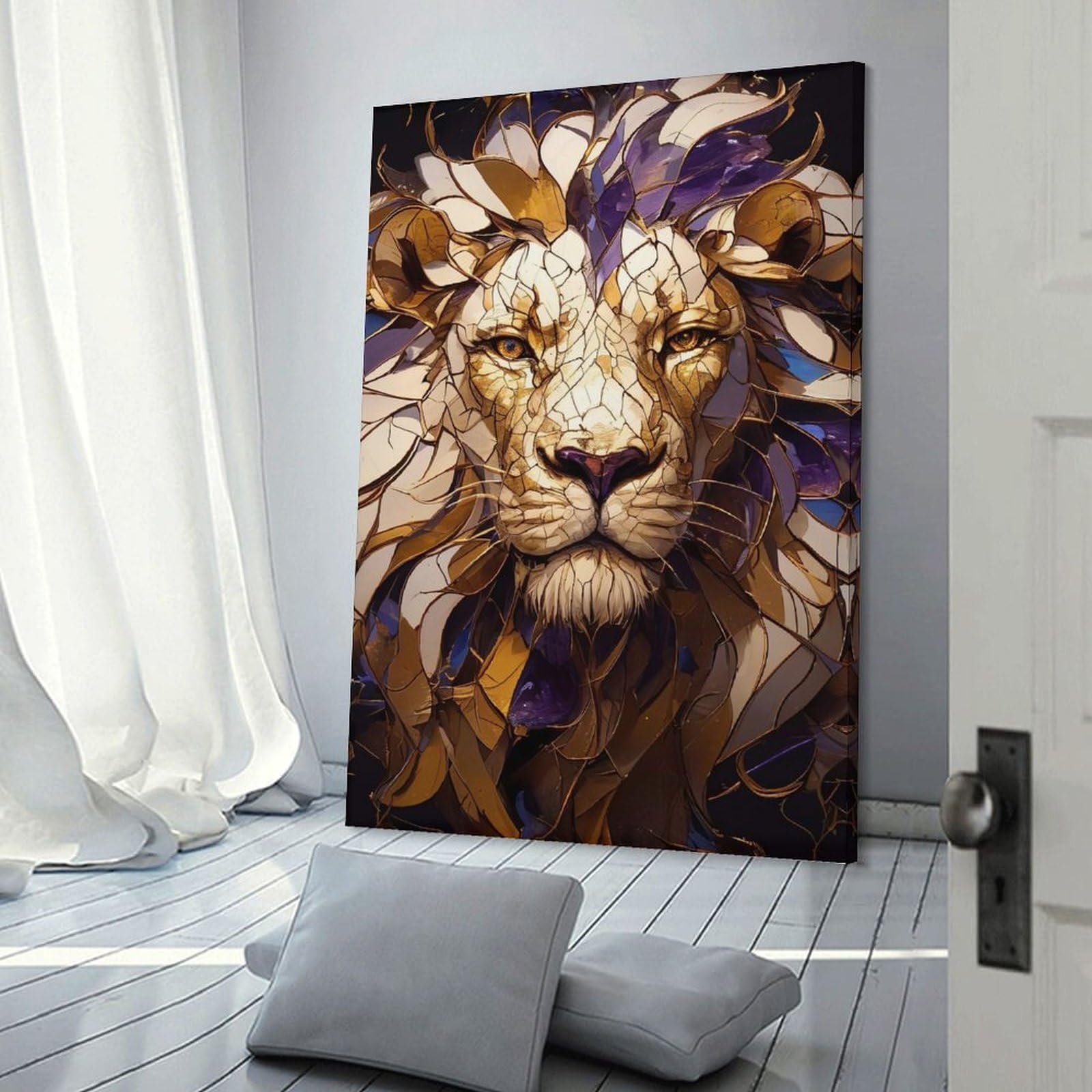 Junmoney Abstract Lion Portrait Canvas Wall Decor, 20x30inch(50x75cm), for Gallery Wall Decor And Room Displays, Wall Decor Suited to Curated Displays