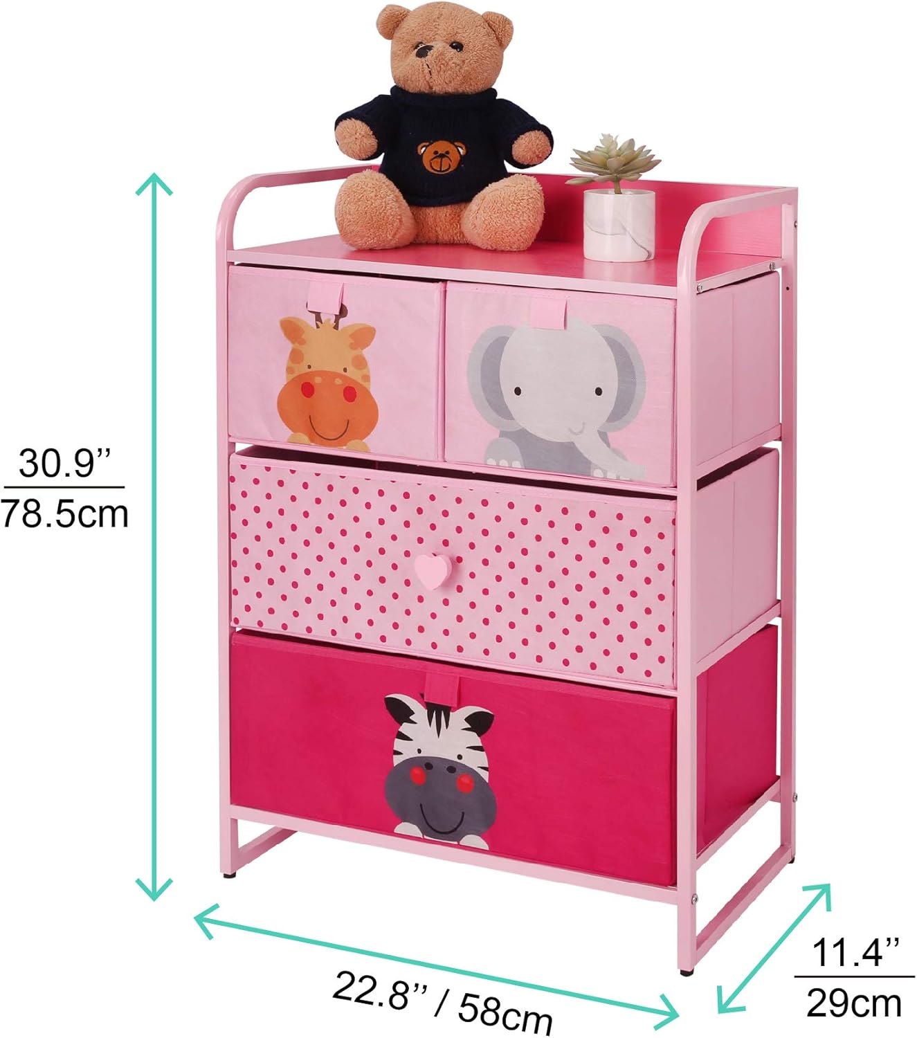 MY LUNA HOME Kids Dresser with 4 Drawers – Nursery Storage & Organizer Furniture for Children, Toddler, Baby– Heavy Duty, Soft & Easy Pull Fabric Bins for Toys, Clothes, Playroom & Bedroom - Pink : Baby