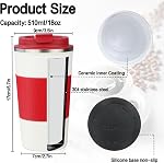 Travel Coffee Mug, 18 Oz, Ceramic with Silicone Exterior, Insulated, Modern Style, Reusable, Break Resistant, 510 ml