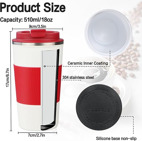 Miniatura 2 de Taza de 18 onzas con revestimiento de cerámica en el interior, taza de café aislada con tapa, taza de viaje para café a prueba de fugas, taza de