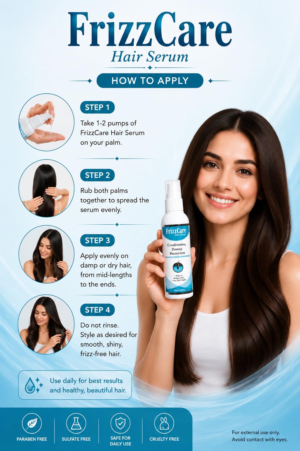 Frizzcare Hair Serum/leave in serum/Reduces Frizz/Ease out tangle/damage protection/Unisex/All Seasons/50ml 3