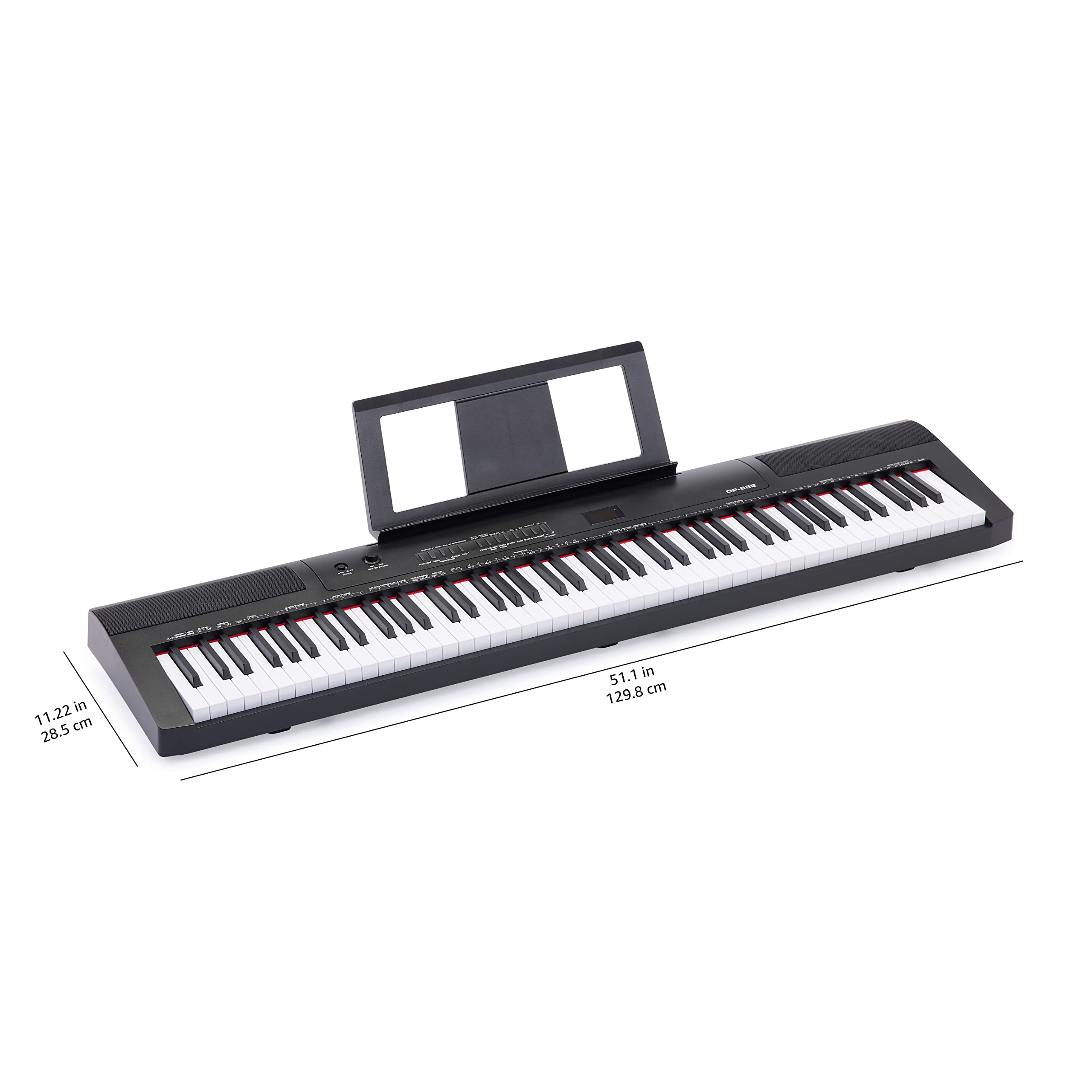 Amazon Basics – przenośne pianino cyfrowe z 88 klawiszami półważonymi, pedałem podtrzymującym 2 głośnikami; 140 dźwięków, 200 rytmów, 16 utworów demo, metronom, tryb nauki, czarne.