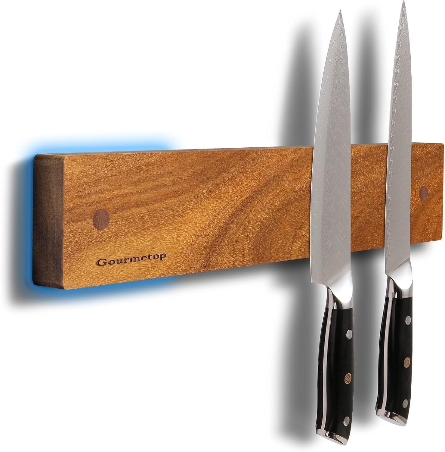 Magnetic Knife Strip Wall Holder – 12″ Acacia Wood, No Drilling
