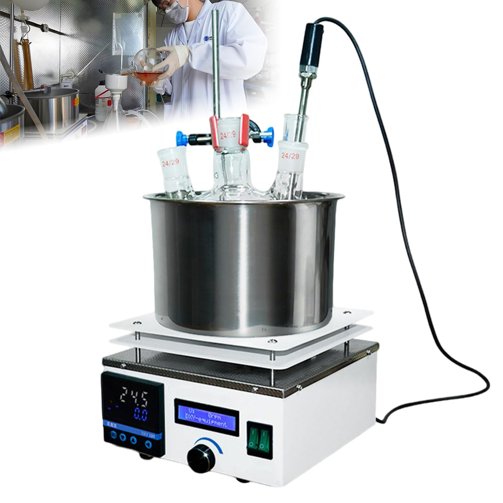 Agitatore magnetico con piastra riscaldante, bagno d'acqua e olio da laboratorio da 3 l/5 l/10 l/15 l con agitatore magnetico, dispositivo di agitazione per il controllo digitale della temperatura 3L