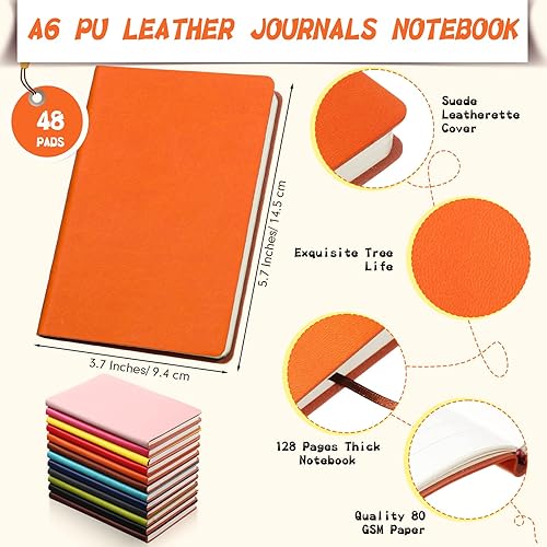 Miniatura 2 de PerKoop 48 cuadernos A6 de piel sintética con forro a granel, cubierta de piel sintética suave, cuaderno de escritura a rayas para escritura en