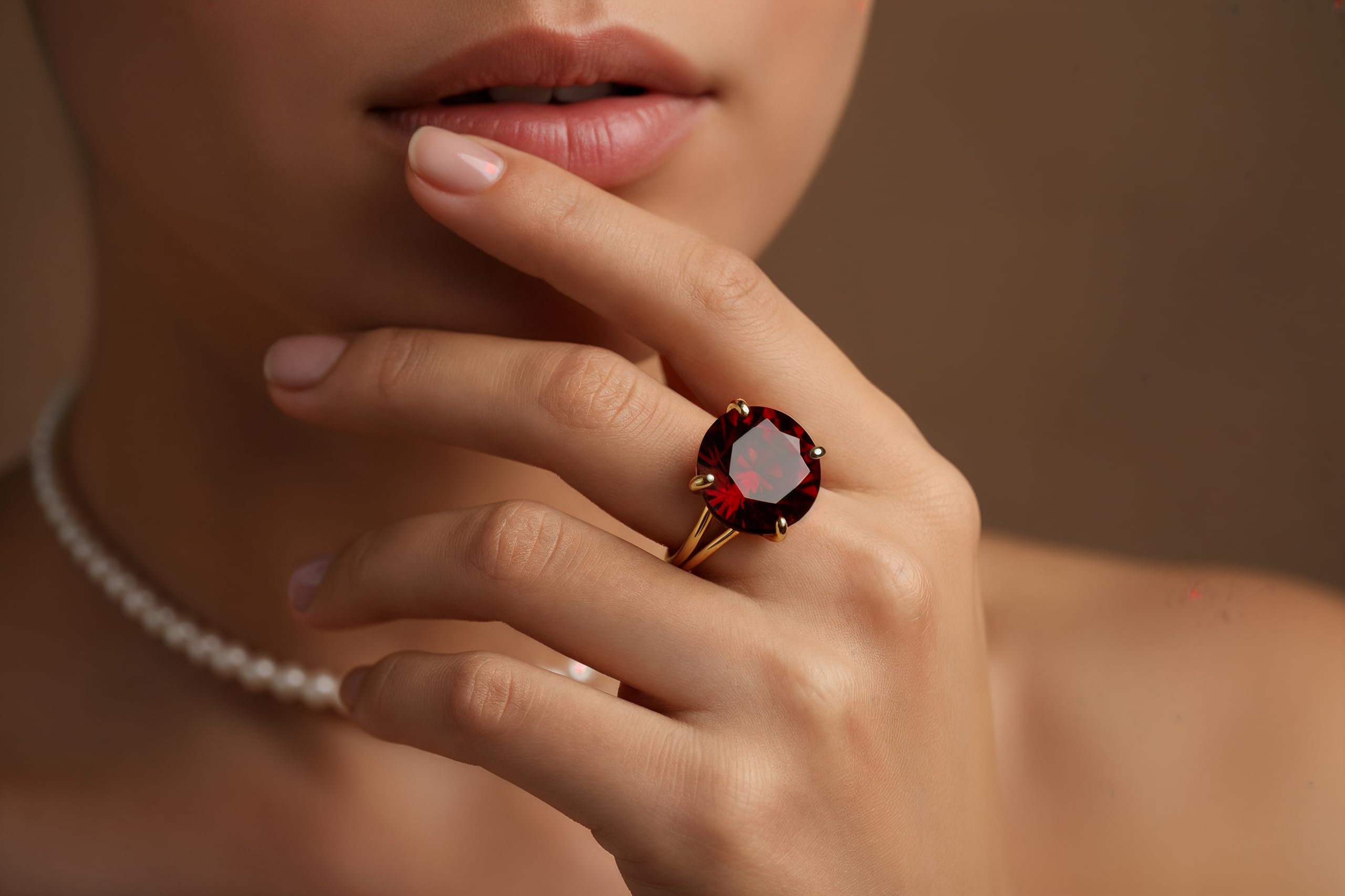 Bague Grenat 16mm - Bague Artisanale En Or 14k - Mode, Mariage, Fiançailles, Bijou Pierre De Naissance De Janvier - Bague Cocktail Avec Taille Et Matériau Personnalisés