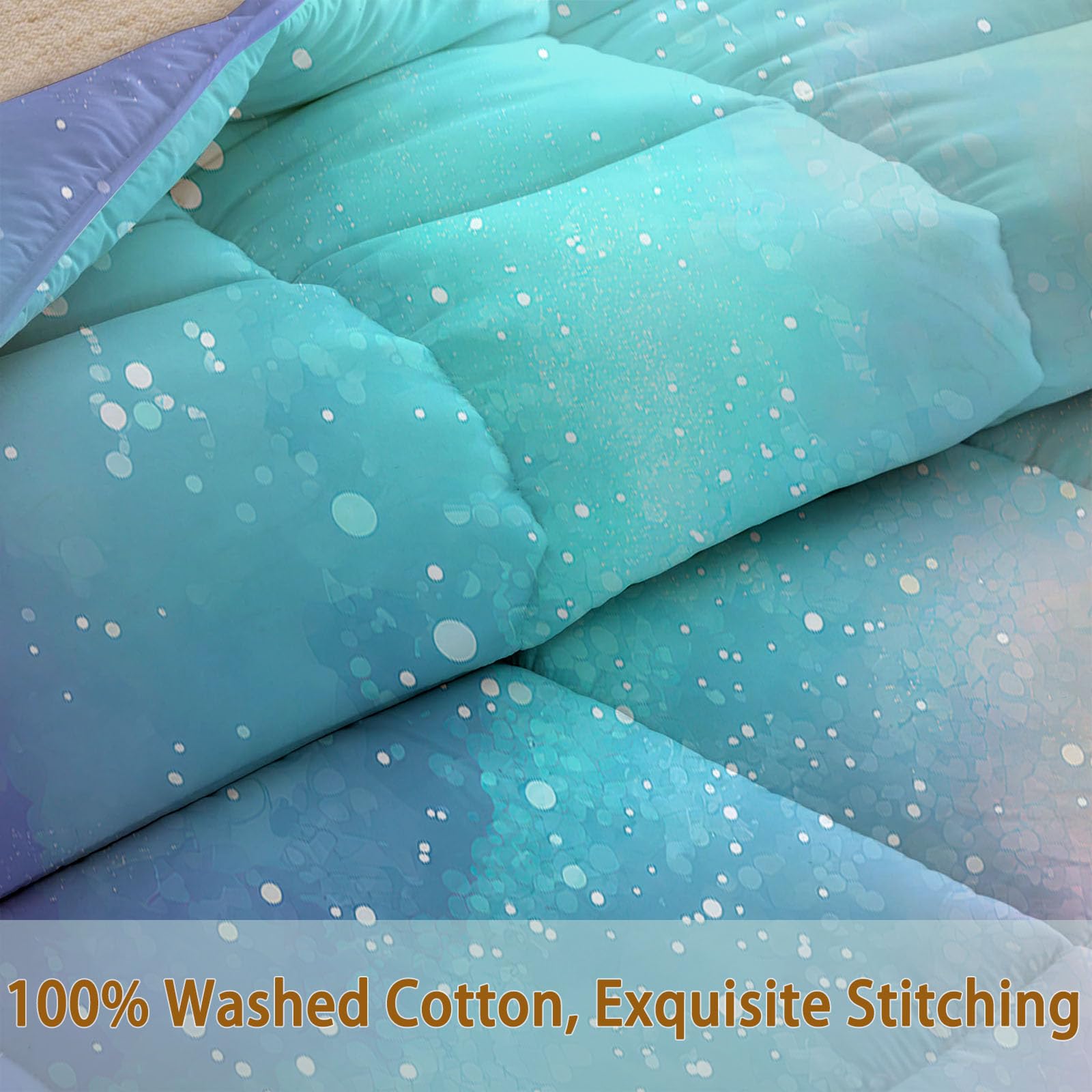 Traumhaft Stil Bettdecke Ohne Bezug 155 x 220 cm, 4 Jahreszeiten Steppdecke mit Regenbogen Farbverlauf Sterne Design - Waschbar Hautfreundlich Ganzjahresdecke mit 2 Kissenbezügen 80x80 cm