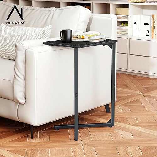 Miniatura 4 de NEFROM - Mesa auxiliar en forma de C, mesa auxiliar pequeña para sofá, mesa de sofá para sala de estar, dormitorio, mesita de noche ET-X-BKW1