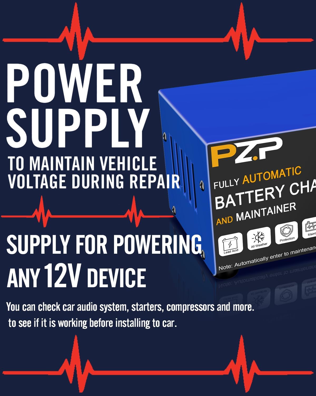 Caricabatteria automatico per auto – 12 V 0-5 A regolabile Smart Trickle Charger con riparazione della batteria, desolfazione automatica, funzioni di compensazione della temperatura, adatto per AGM