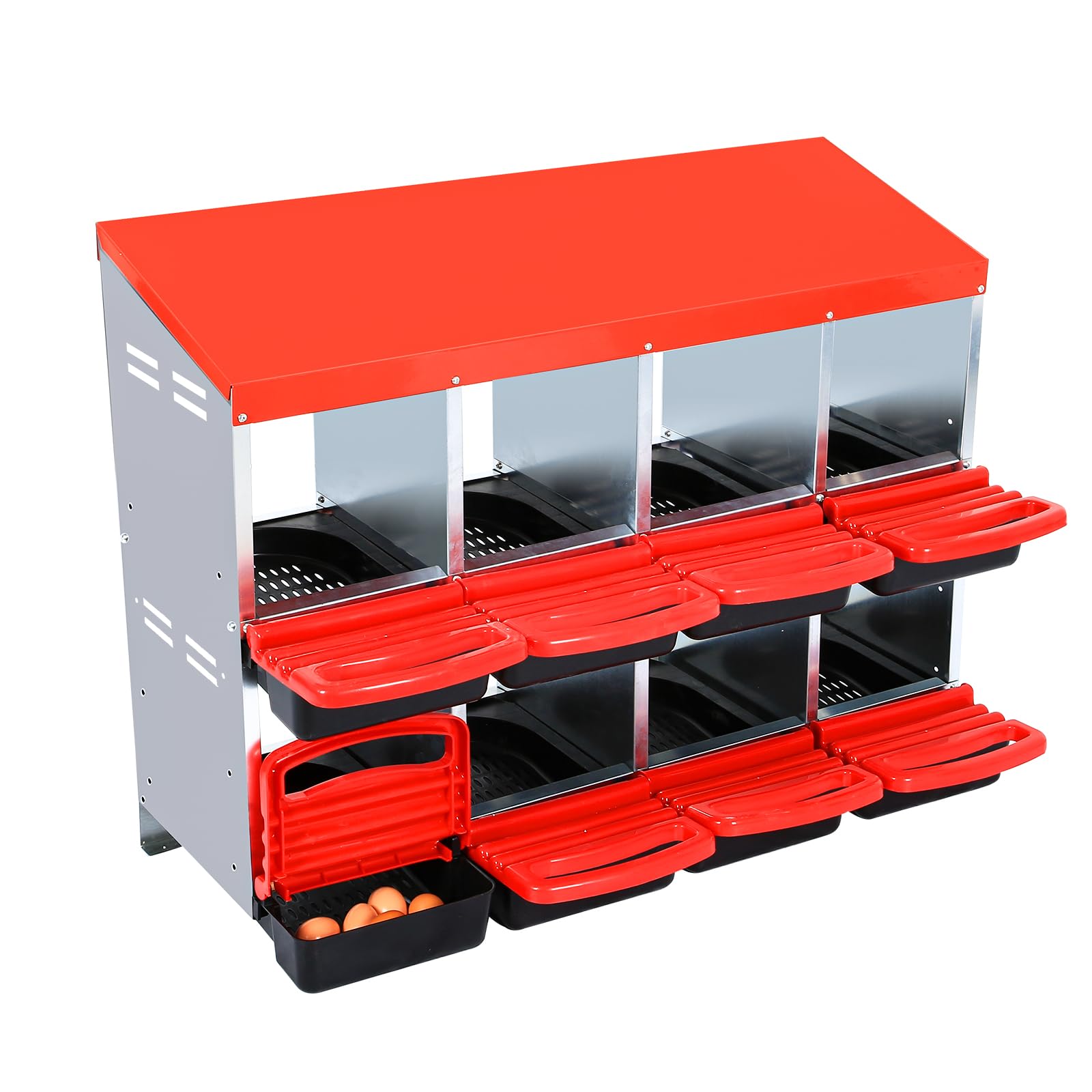 Box Nido Per Galline Ovaiole Metallo Zincato Struttura 6 Scomparti Sistema Raccolta Uova Automatica Vassoio Estraibile Ottima Ventilazione Facile Pulire Accessorio Pollaio Installazione Parete Terra