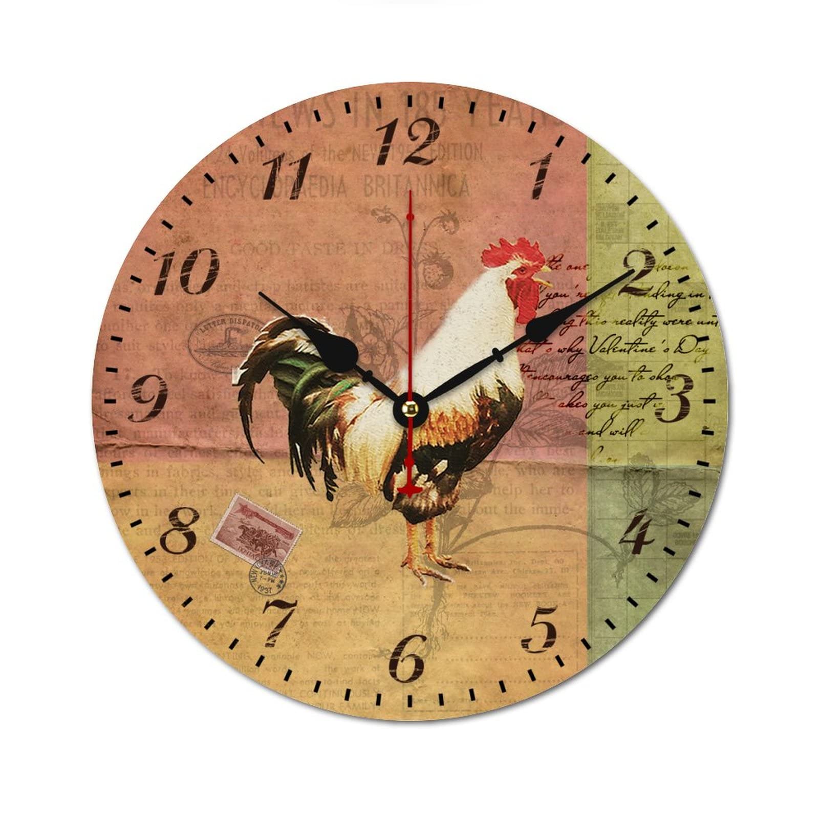 Horloge rétro en bois avec coq style vintage 38cm pour salon silencieuse
