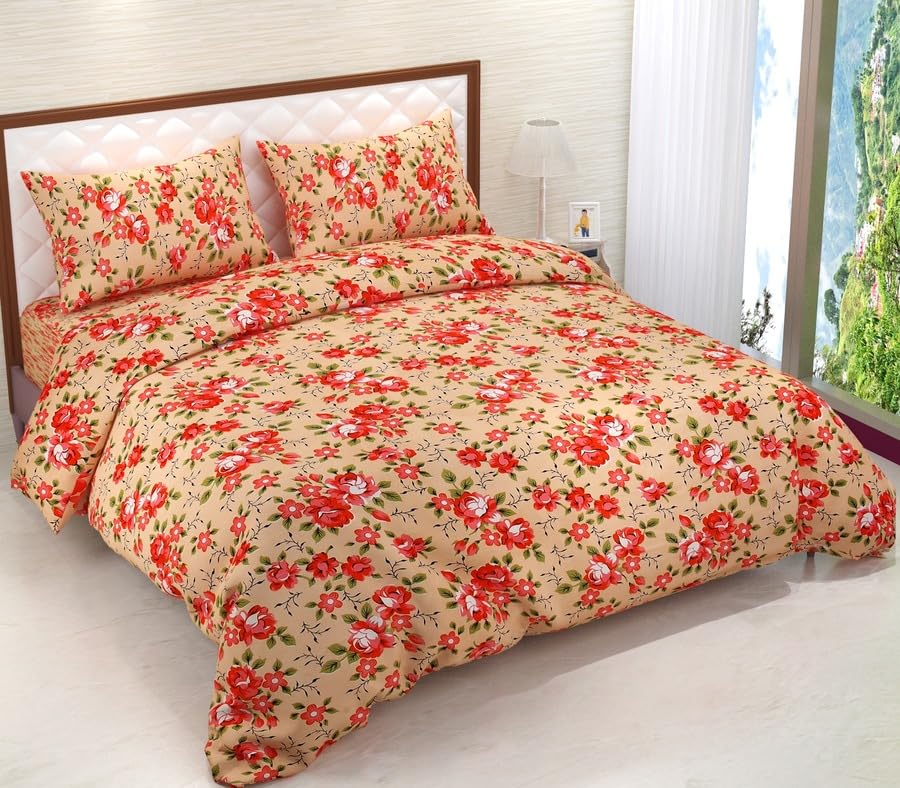 Dimri Creation Prime Collection Glace Cotton Double Flat Bedsheet with 2 Pillow Covers | Size 90x90 Inch (Orange3)