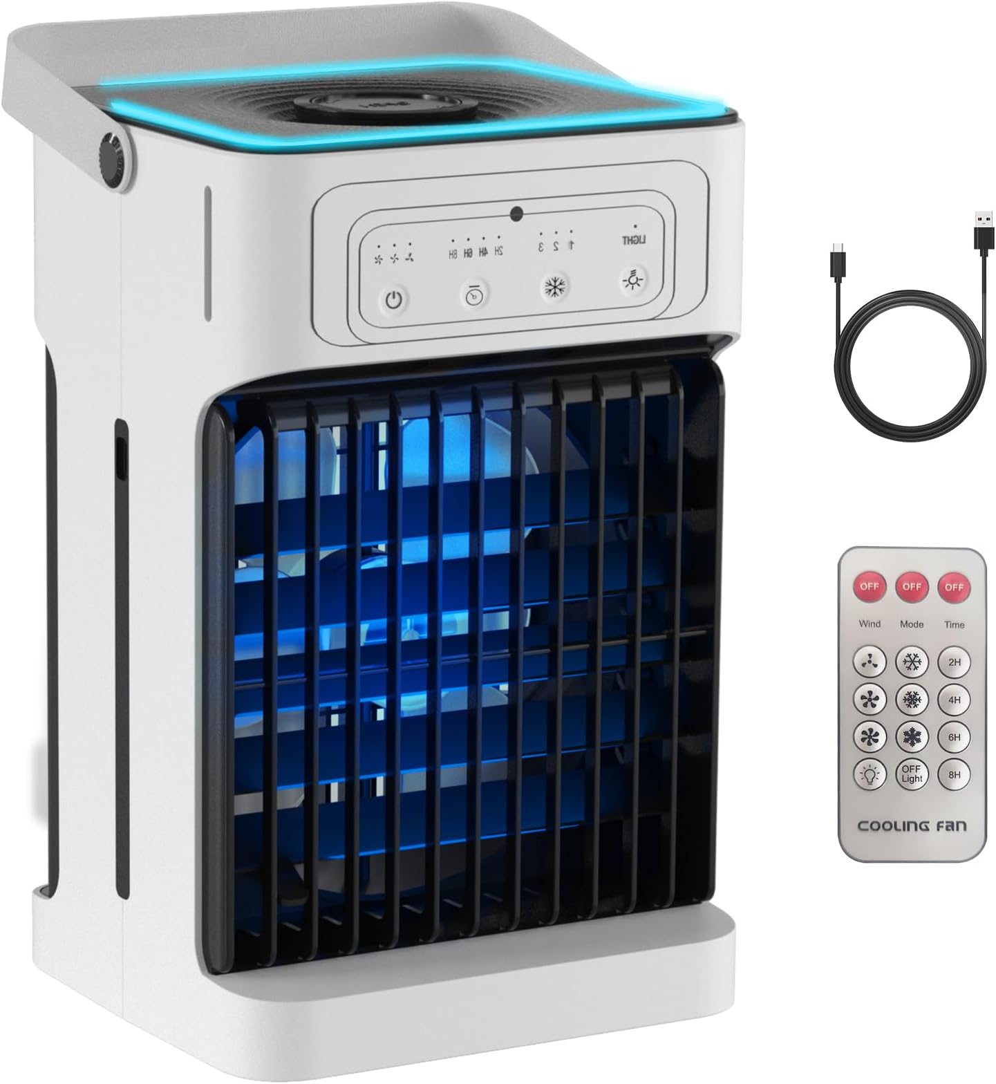 Air Conditioning Unit Portable with Remote Control,Dual Motor & Dual Fan,1100ML 9W Mini Air Conditioner 2-8H Timer 6 Led Lights 3 Speeds 3 Mist Mode,USB Air Cooler Fan for Home Bedroom Office