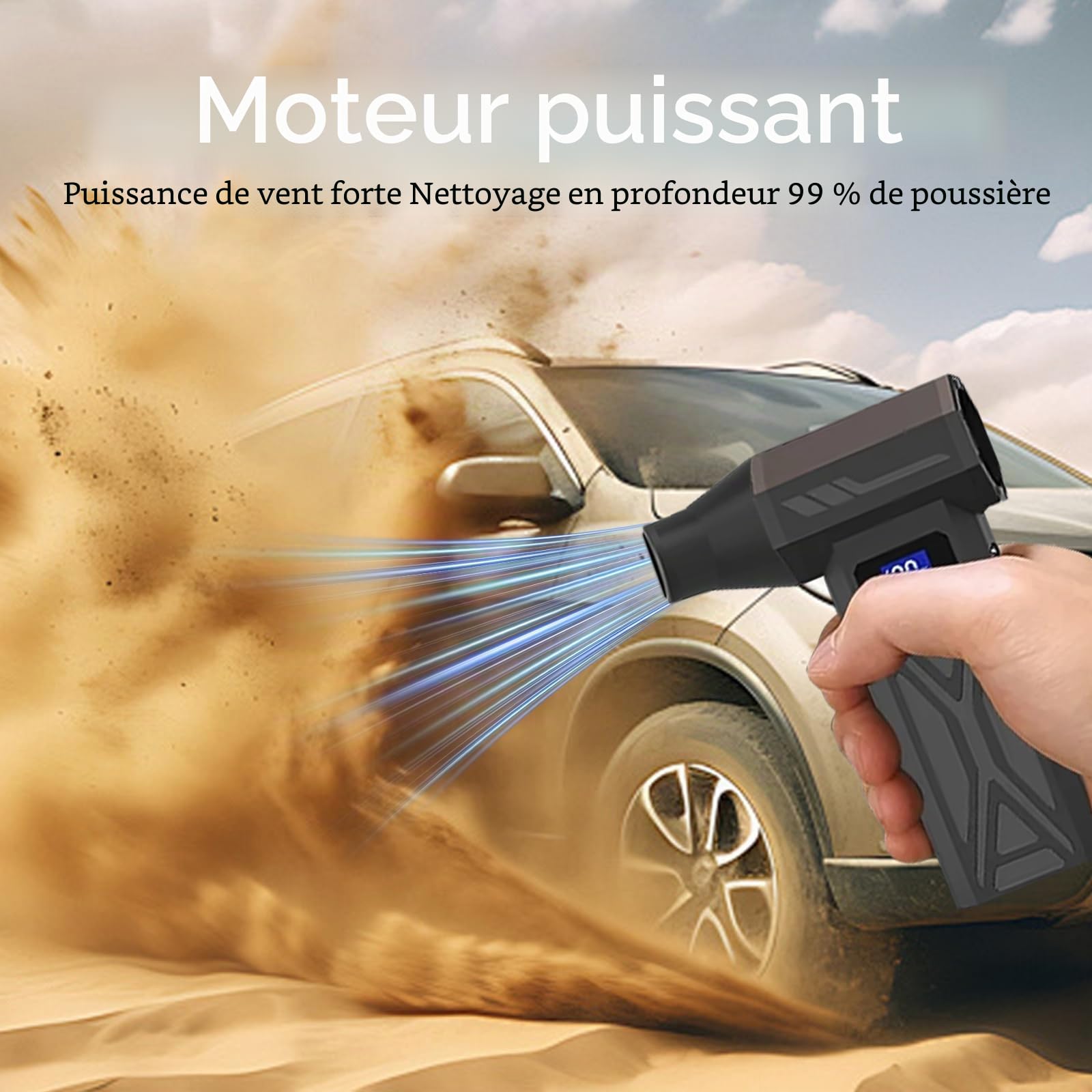Souffleur Air Comprimé avec Lampe de Poche,150000 tr/min, Souffleur Électrique 4 -Vitesses avec Affichage avec Buses Multi-Usages pour Clavier, Extérieur,Car, Maison,Air Comprimé Nettoyage PC