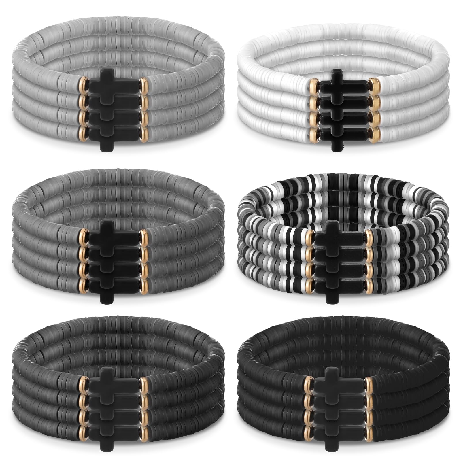 Pulsera Heishi Surfer con cuentas cruzadas para hombre, 24 unidades, de arcilla polimérica, apilable, regalos religiosos cristianos, Arcilla polimérica Turquesa, No es una piedra preciosa