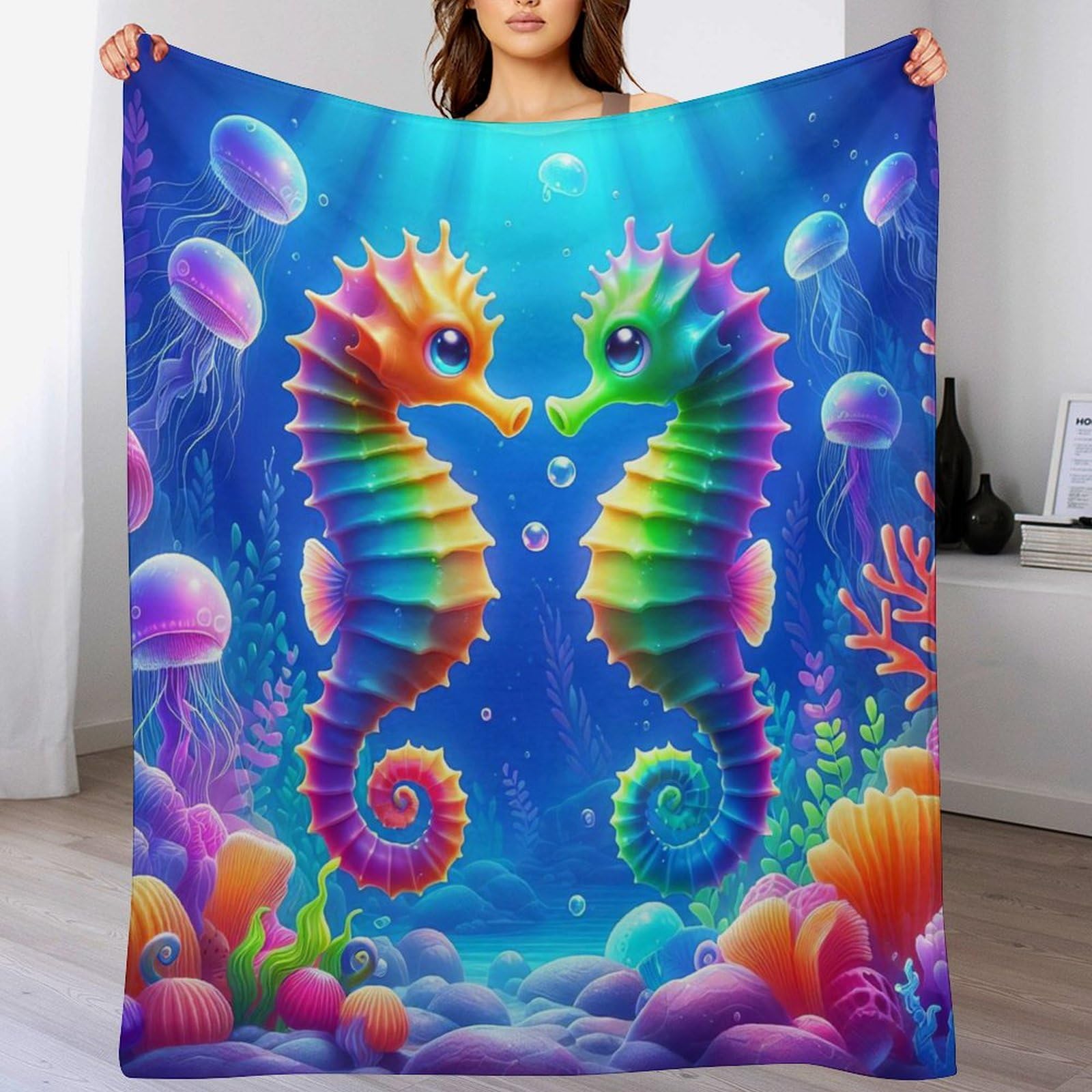 LLXXHH Seahorse Blanket Ultra-soft Micro Fleece Blankets Soft And Warm Throws Anti-pilling Throw For Adults & Kids 150×200cm