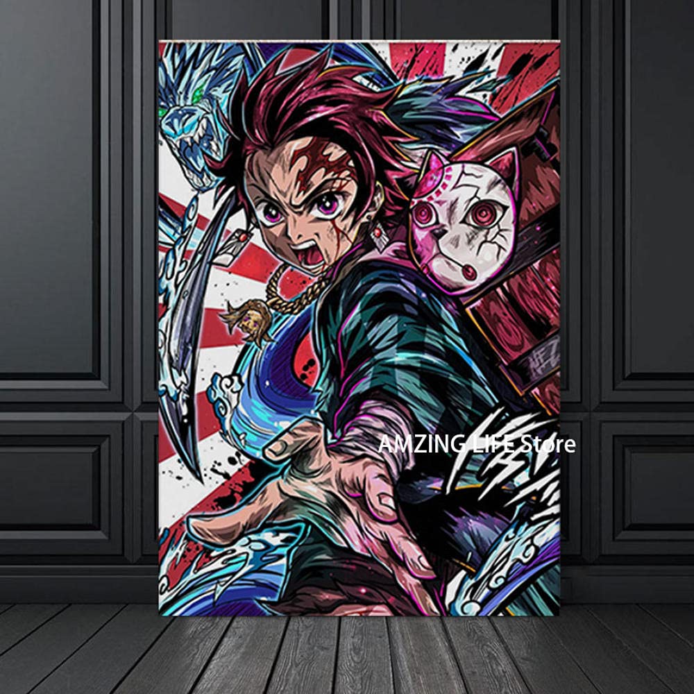 Art mural Demon Slayer 70x70cm deco maison affiche anime japonais