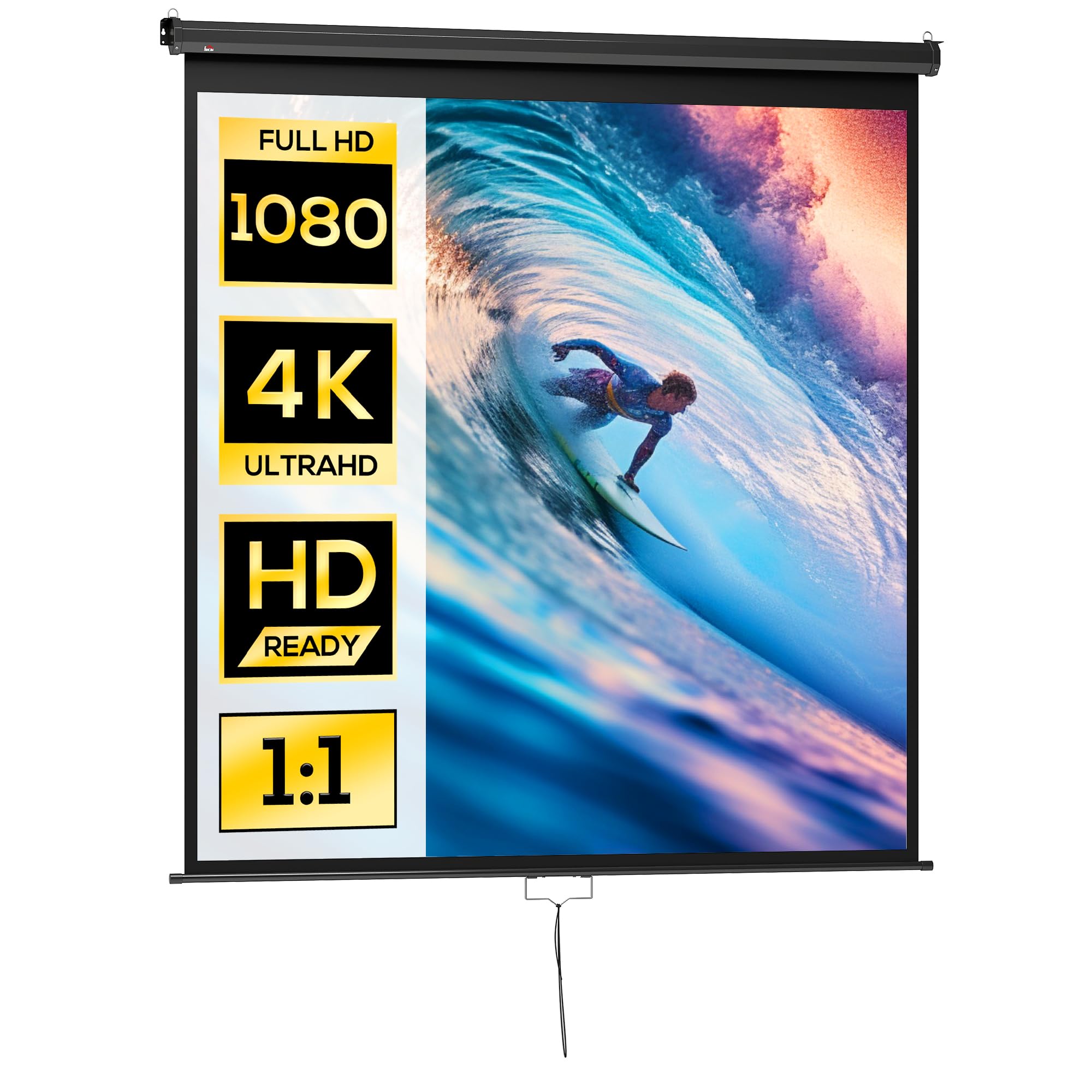 HOMCOM schermo di proiezione da 99 pollici, schermo per videoproiettore, per home cinema, 1:1 4K HD, montaggio a parete o a soffitto, 189 x 7 x 182 cm, nero
