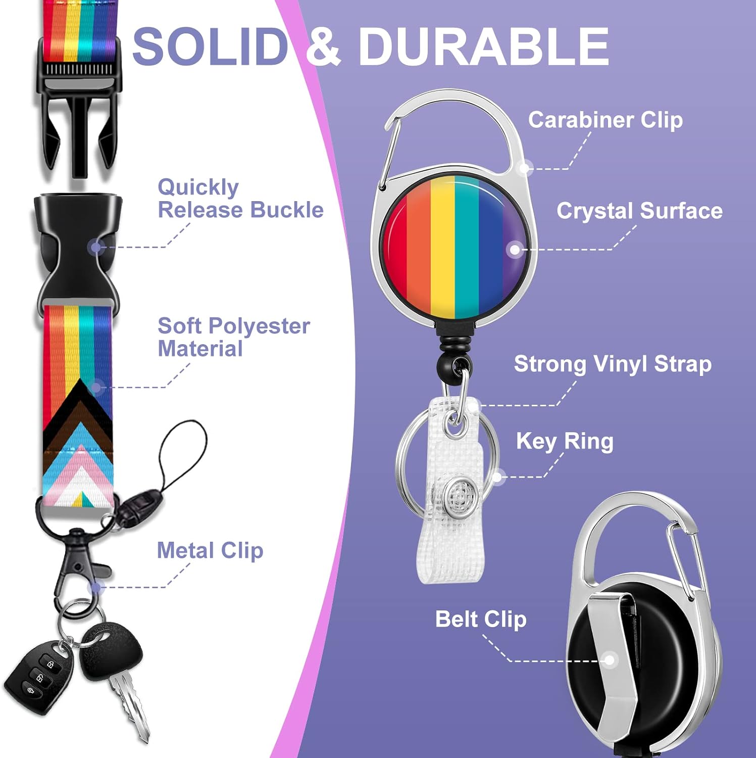 ID Badge Holder with Lanyard and Retractable Badge Reel Clip, Rainbow LGBTQ Pride Card Name Tag Lanyard Vertical ID Protector Bage Clips for Nurse Nursing Doctor Teacher Student - Image 4