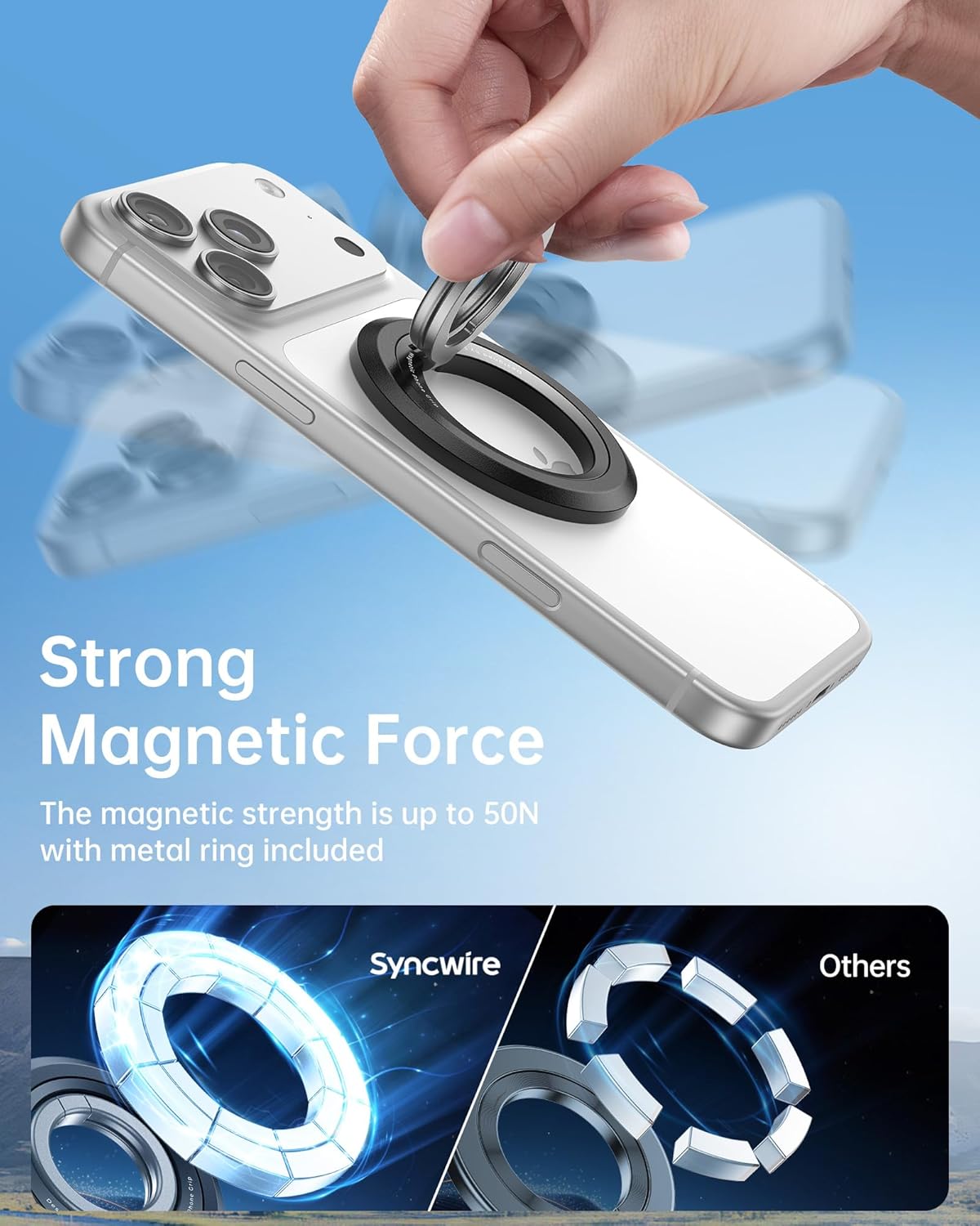 SYNCWIRE for MagSafe Phone Grip, 360° Rotation Magnetic Cell Phone Grip Magnetic Ring Holder Kickstand Mag Safe Ring Stand Compatible with iPhone 17 16 15 14 13 12 Pro Max MagSafe Accessories Android - Image 6