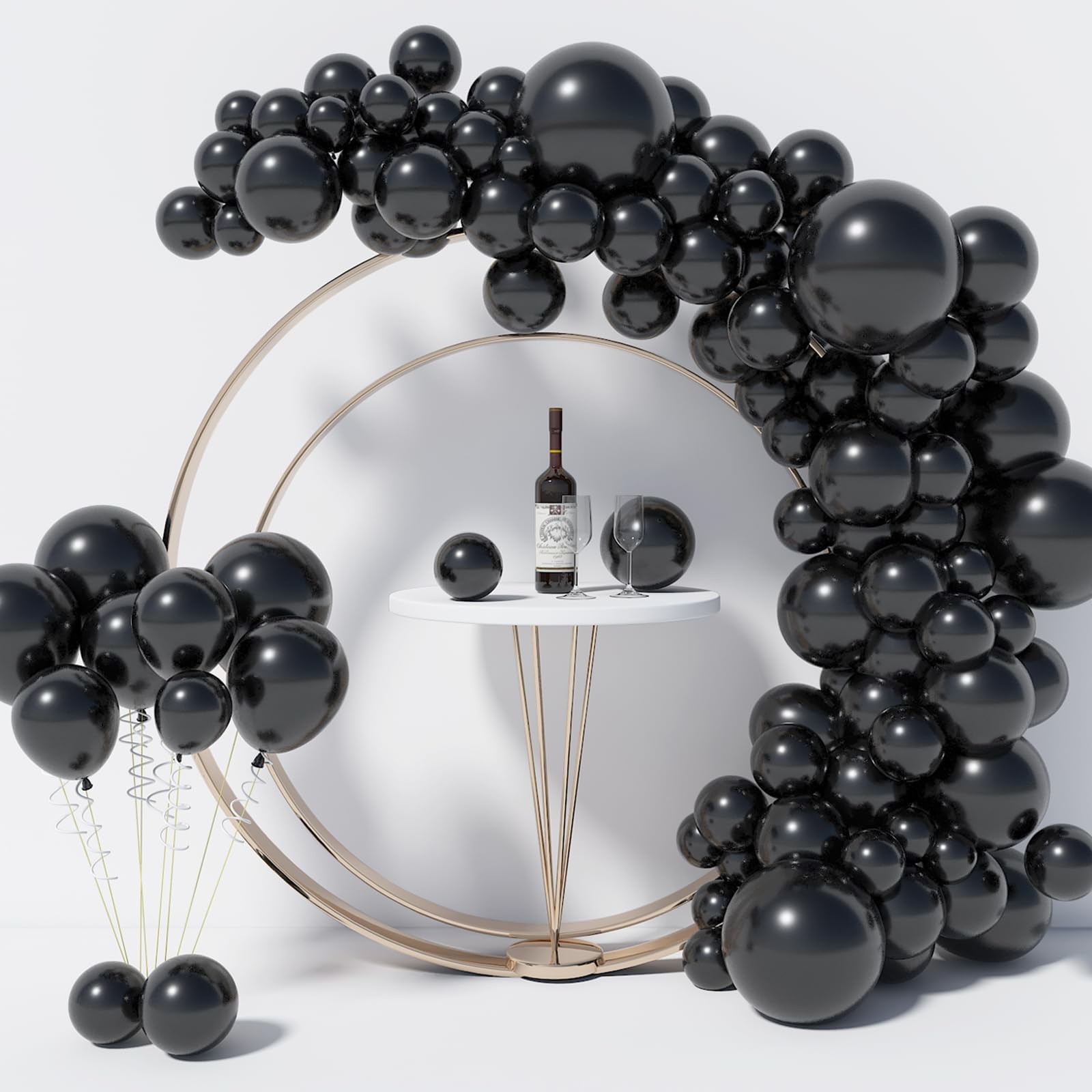 Lunoku 130PCS Black Balloons Different Sizes 18" 12" 10" 5" Balloon Garland Arch Kit perfect for Birthday Party, Graduation, Baby Shower, Wedding, Holiday Decoration and Anniversary (Black balloons)