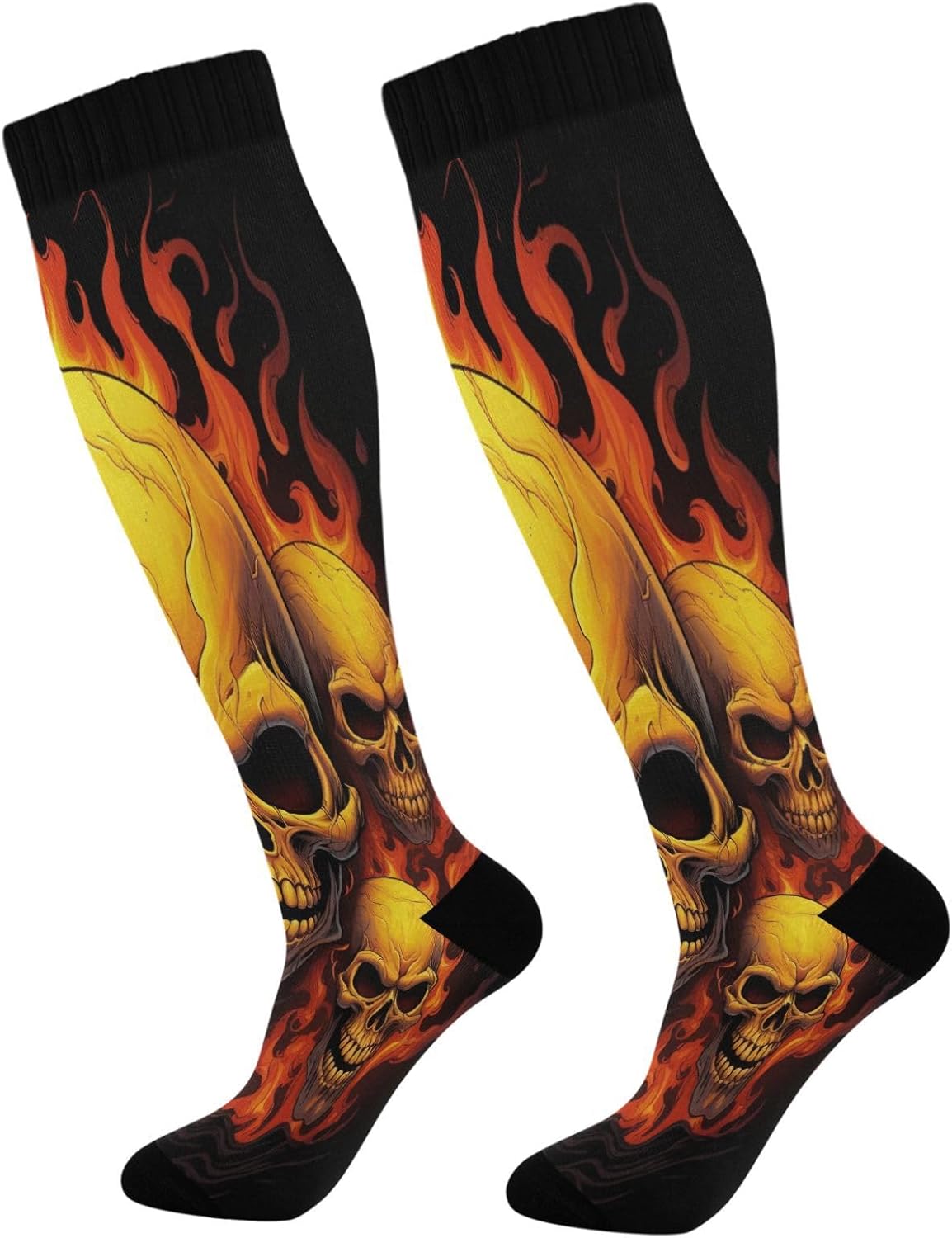 Flame Skeleton 1Pairs Compression Socks of Men & Women,Knee-High Sports Socks for Women & Men Winter Hiking Soccer Running Cycling Nurses Travel