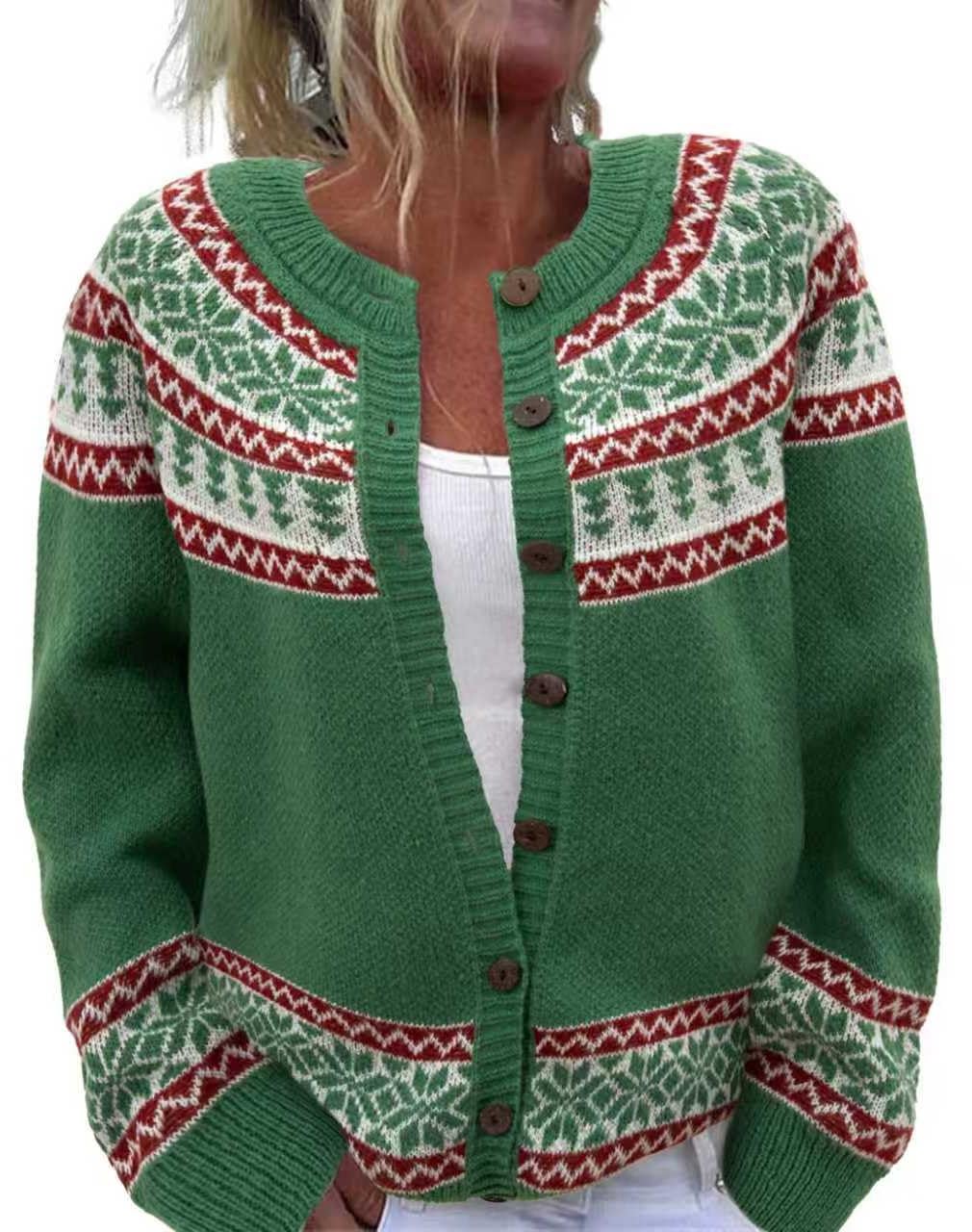 Cardigan da donna divertente autunno inverno animale floreale albero di Natale manica lunga bottoni maglione cardigan