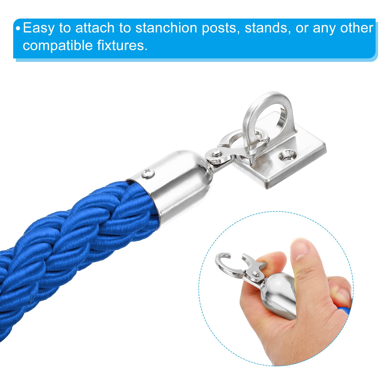 PATIKIL Stanchion Corda, 1,2m/3,9 Piedi Barriera Corda Corda di Sicurezza barriera per Pali Stand Coda Divisore Folla Controllo Hotel, Blu Argento