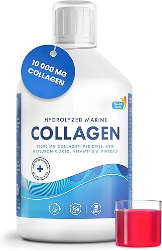 Swedish Nutra - Suplemento líquido de colágeno marino hidrolizado de 10,000 mg - 16.9 fl oz, suministro para 20 días Ácido hialurónico, biotina y