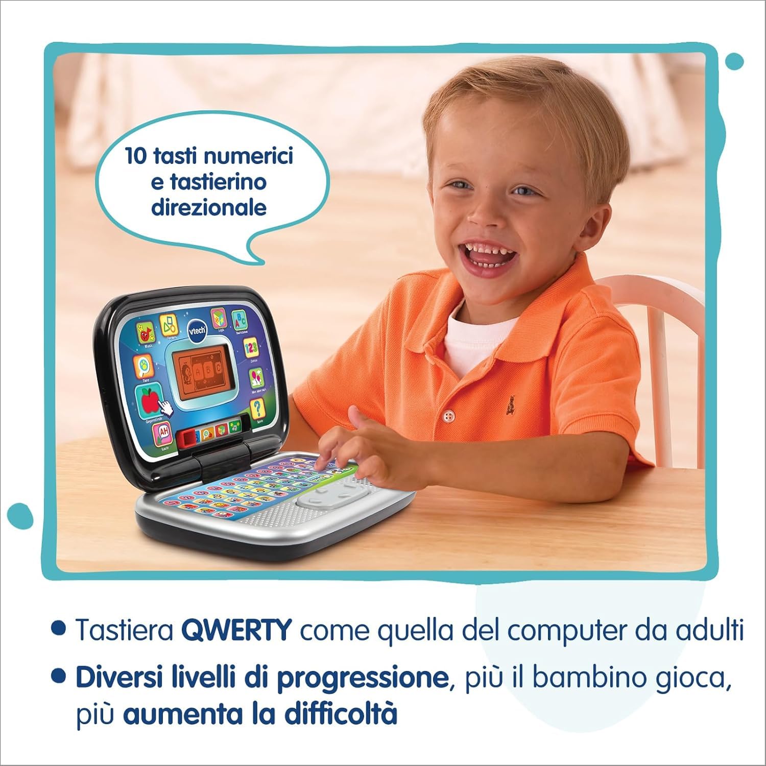 Bit Smart Computer Nero – Computer Educativo Interattivo per Bambini 3-7 Anni, 20 Attività, 30 Melodie, Mouse Integrato, Schermo Retroilluminato, Lingua Italiana, Batterie Incluse
