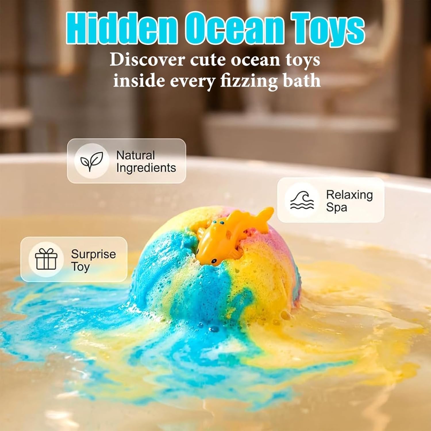 STOAT Bombe da Bagno Bambini con Sorpresa, 12Pz Scatola Regalo con Giocattoli, Naturali Bio, Schiuma Bagno Delicata per Ragazzi