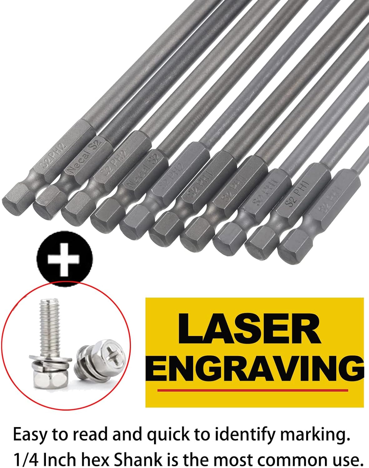 Rocaris 5 Pack Extra Long Phillips Screwdriver Bit Sets, 1/4 Inch Hex Shank Magnetic Screwdriver Bits Cross Head S2, 12 Inch