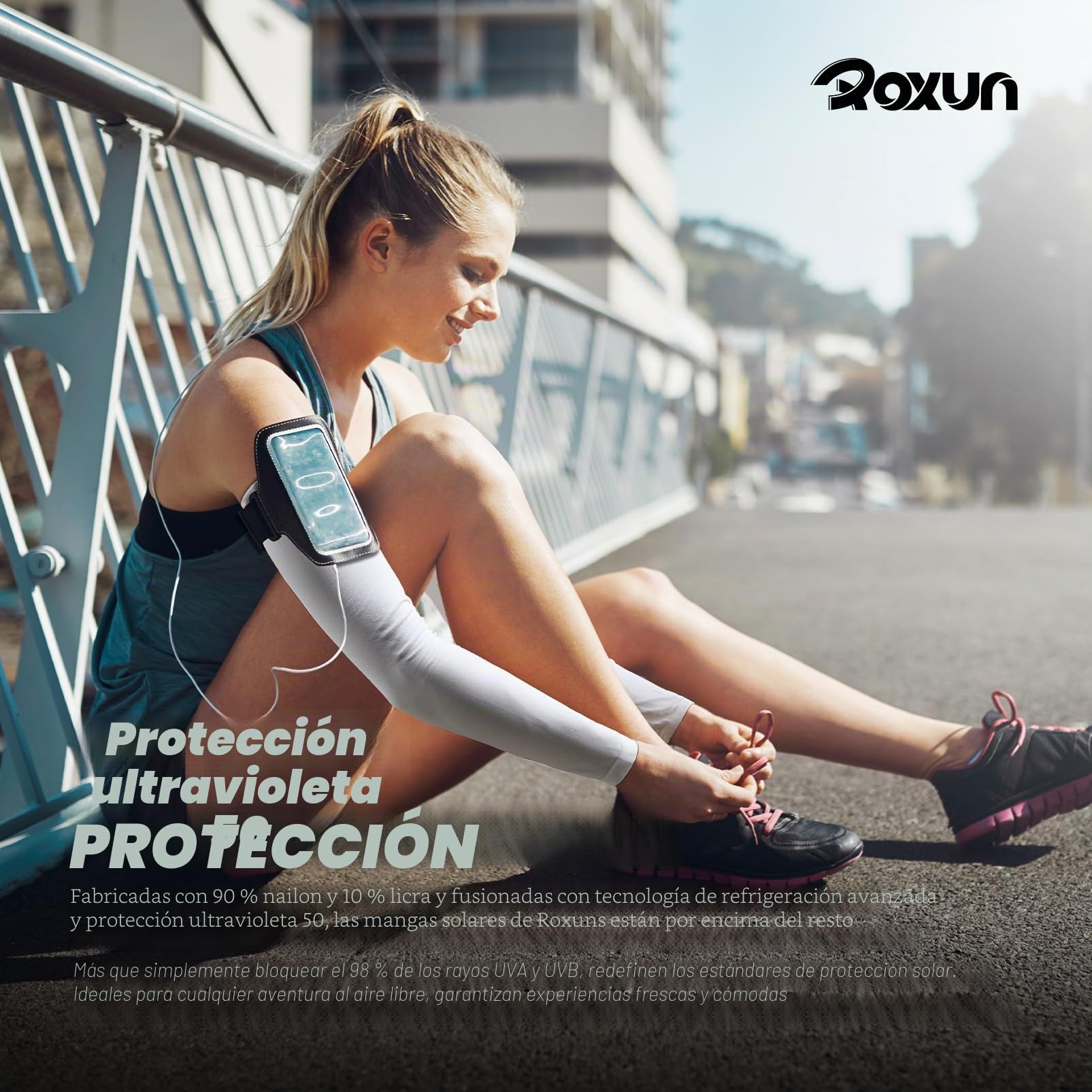 ROXUN 4 Pares Mangas para Brazos Protección Sol Manguitos Running Hombre Mujer Manga Compresión Ciclismo Voleibol