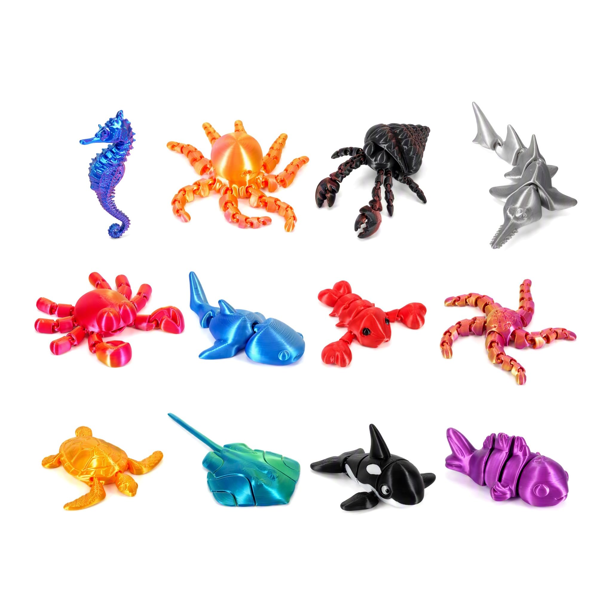 10PCS 3D Printed Sea Animals Set Articulated Fidget Toy Ocean Figures