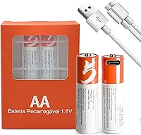 Pilha Recarregável AA 2600mWh 1.5V com 2 Unidades para Microfones Sem Fio, Câmeras e Controles Remotos