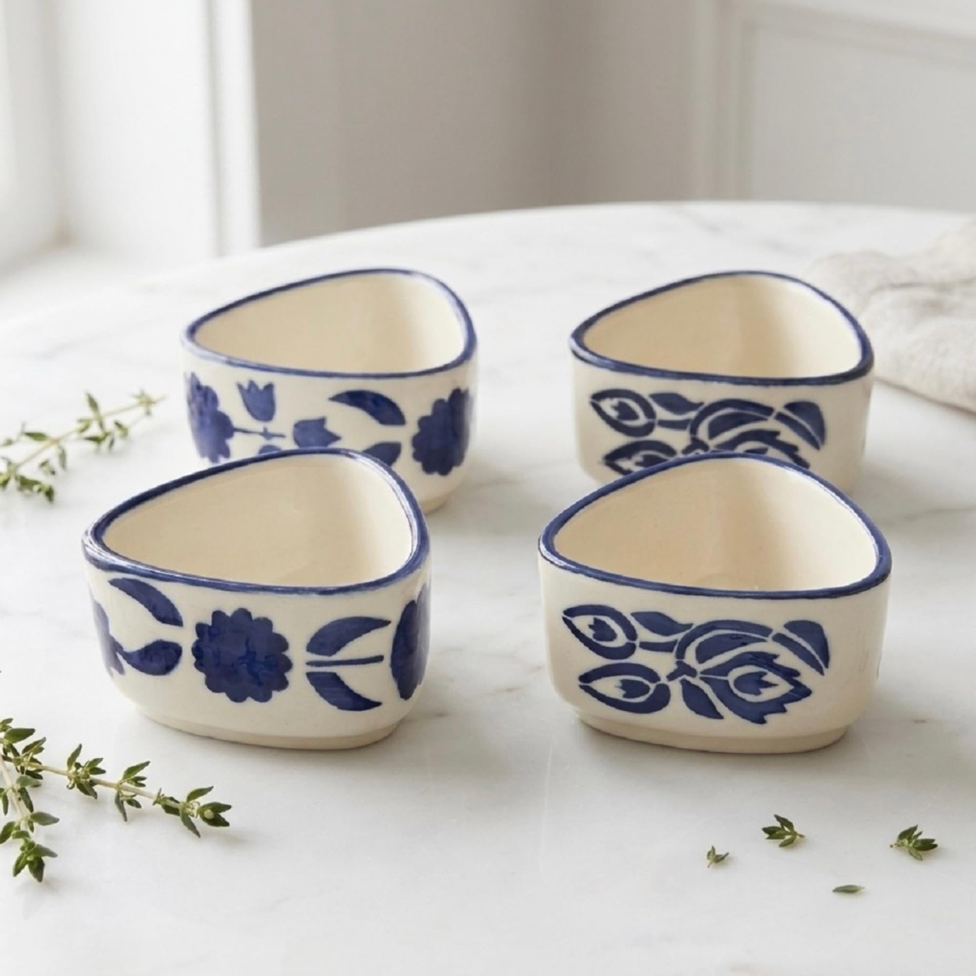 U & U UNIQUE UTILITIES Ceramic Chutney Bowl Set of 4 | Mini Dip & Sauce Bowls | Small Serving Bowls for Ketchup, Pickles, Chutney | Microwave & Dishwasher Safe (Blue & White)-image-39