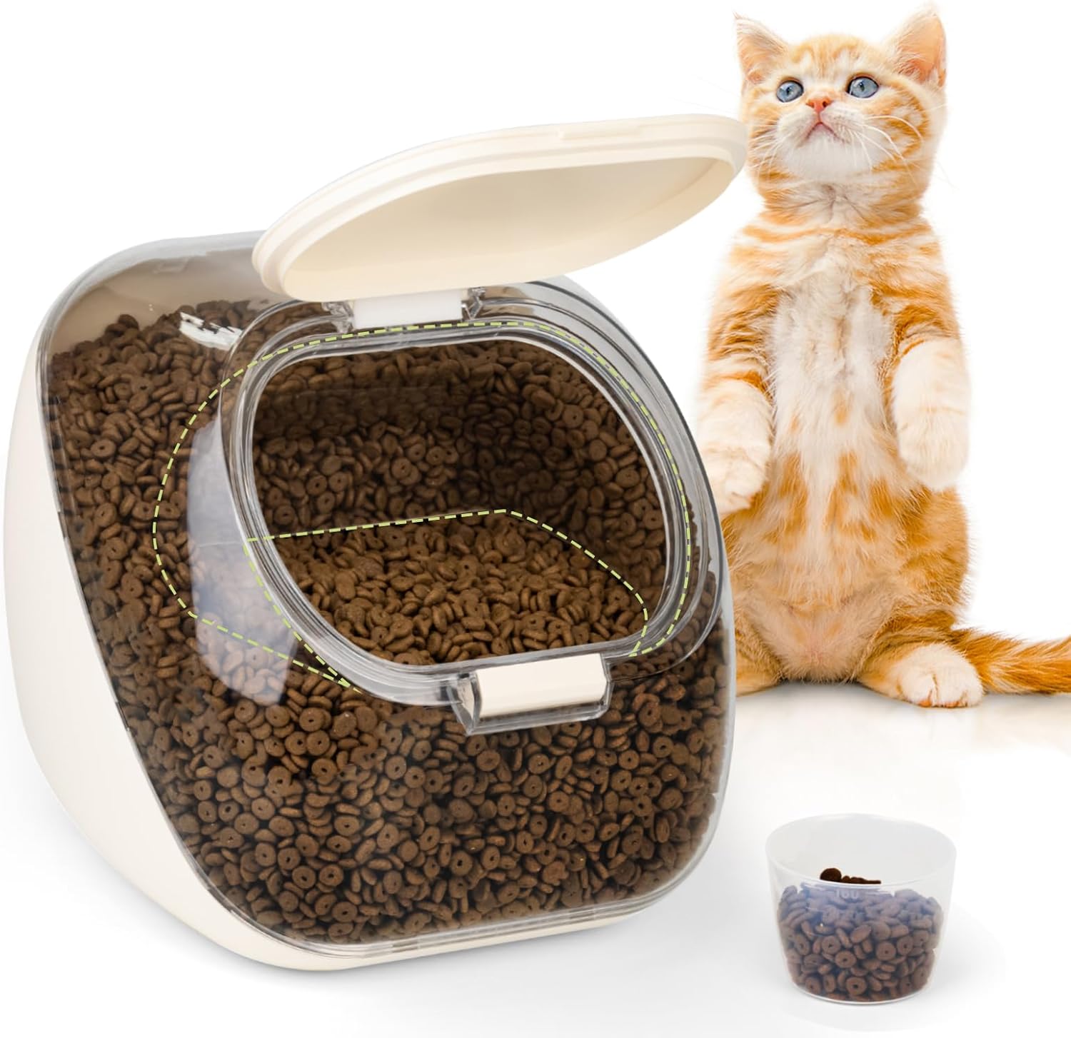 LivLab Mker Dog Food Storage Container, 5-10 lbs Pet Food Storage Bin, Measuring Cup, Cat Treat jar with Lids, Dry Food Storage Container for Rice and Grain 02-White-A