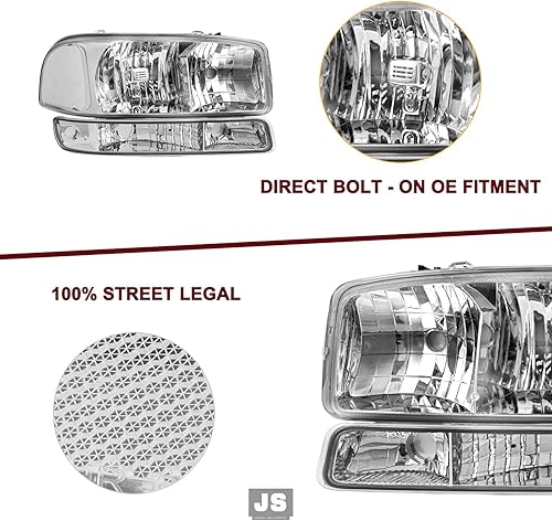 Miniatura 4 de JSBOYAT 4 unidades para GMC Sierra 1500 2500 3500 99-06 reemplazo de montaje de faros delanteros con bombillas 00-06 GMC YukonYukon XL con luz de